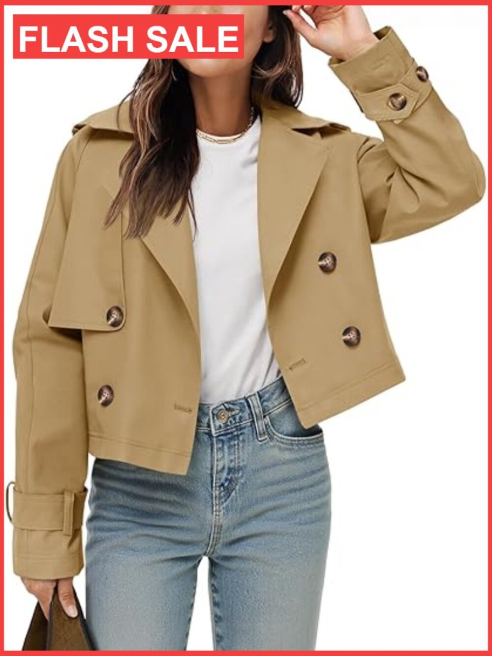 Cropped Trench Coat Lapel Double Breasted Short Jacket Outwear